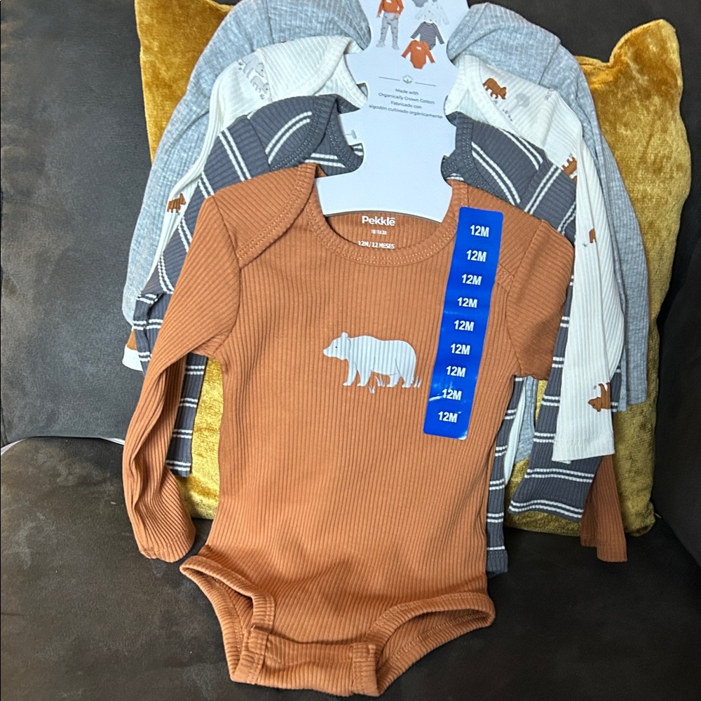 Pekkle Baby Bodysuit Set with Bear and Stripes